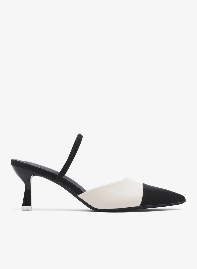Monochrome Mid Heel Pump With Strap